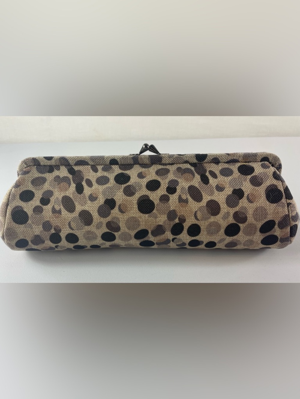 Leopard Dot Print Clutch in Beige and Black with Hot Pink Interior Cool Granny